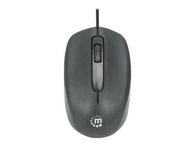 Manhattan Comfort II USB Wired Mouse, Black, 1000dpi, USB-A, Optical, Ambidextrous, Portable/Compact, Three Button with Scroll Wheel, Three Year