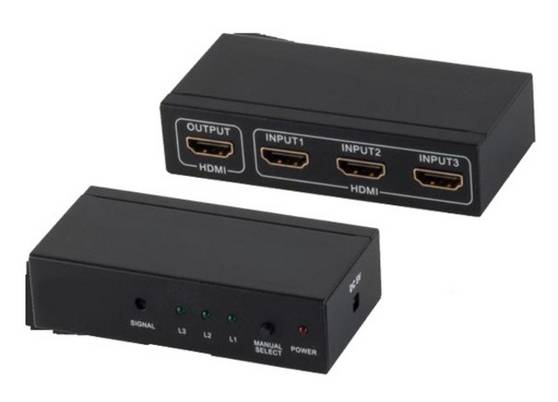 HDMI Umschalter, Metall, 4K30Hz, schwarz - HDMI: 3x1