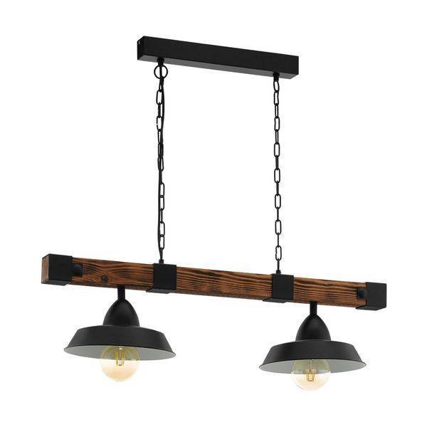 49684 Pendelleuchte stahl sw Holz 2xE27