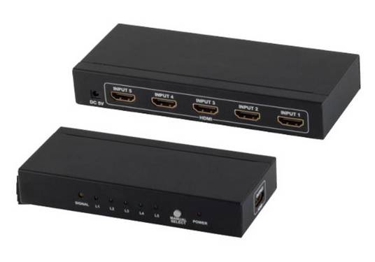 HDMI Umschalter, Metall, 4K30Hz, schwarz - HDMI: 5x1