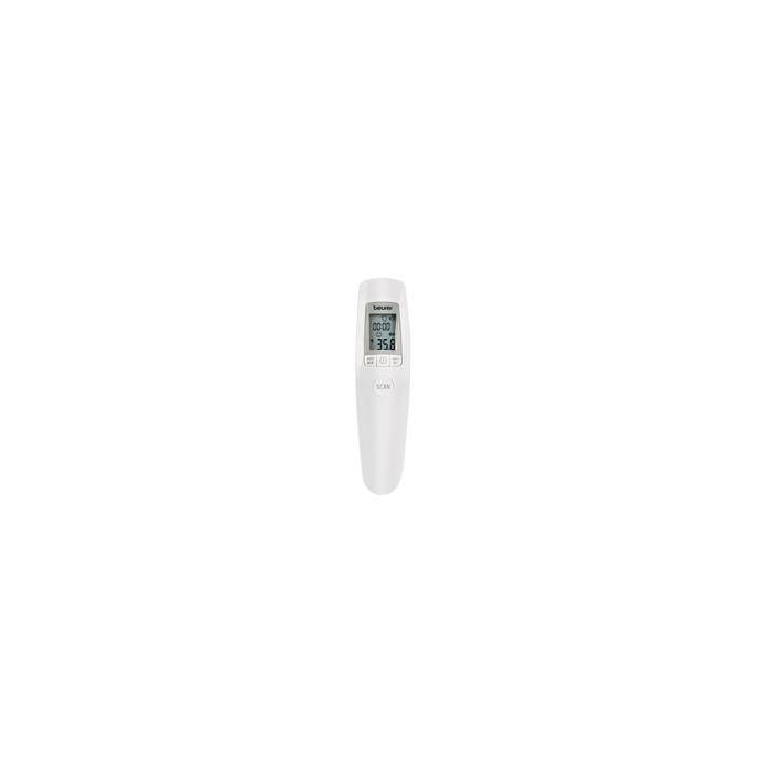 Weißes digitales Thermometer mit der Anzeige 39,6 auf seinem Bildschirm, freigestellt vor weißem Hintergrund.