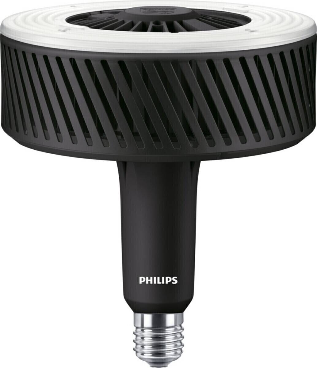 Eine Philips LED-Lampe mit einem einzigartigen schwarzen Kühlkörper-Design, die energieeffiziente Beleuchtung mit moderner Ästhetik bietet.