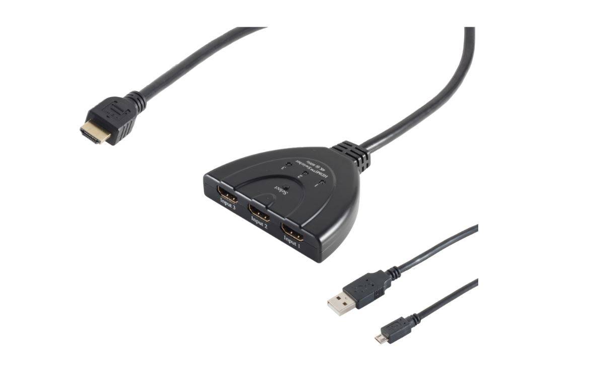 HDMI Umschalter 3x IN - 1x OUT, 4K2K 3x HDMI A Buchse/ HDMI Stecker , 4K2K (60Hz), 1080p (3D) , unterstützt: HDCP 2.2, CEC, LPCM, Dolby Digital