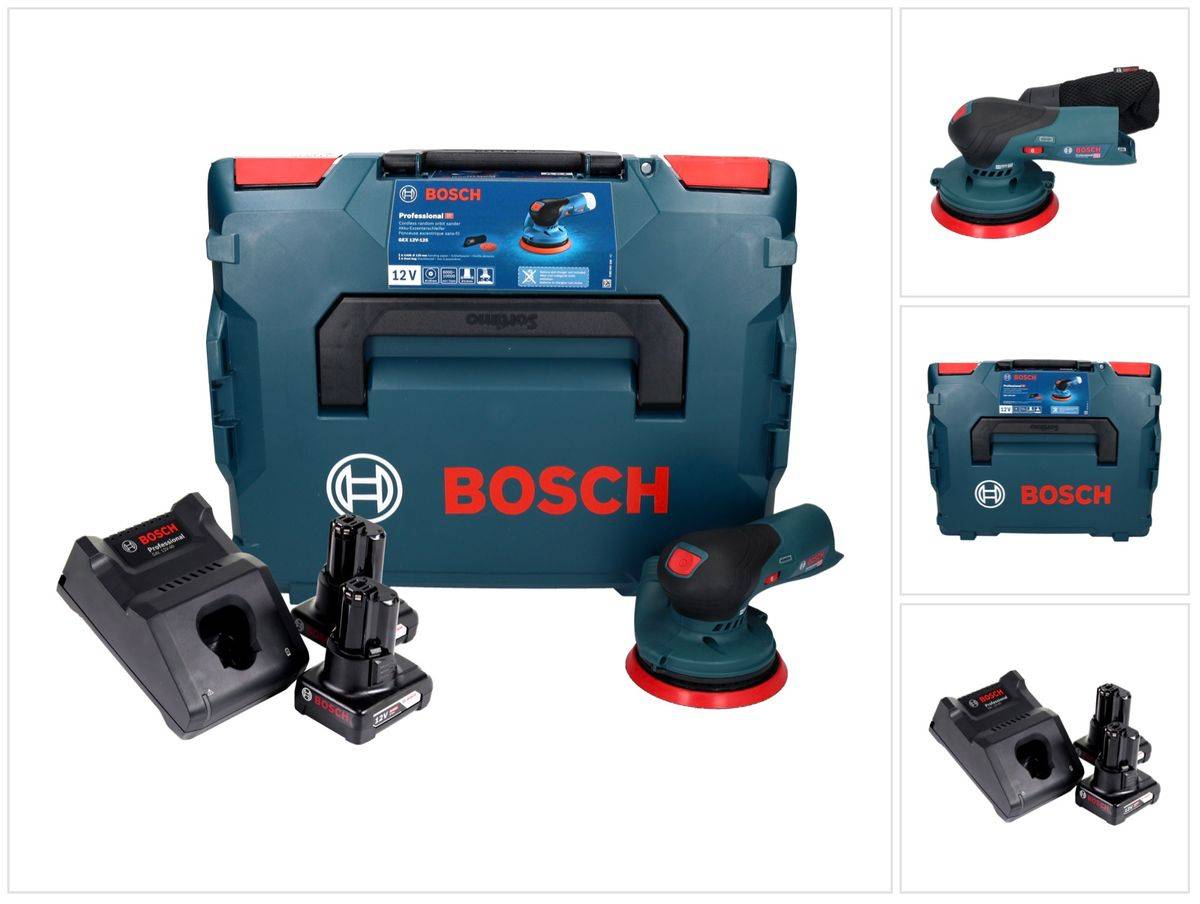 Bosch GEX 12V-125 Professional Akku Exzenterschleifer 12 V 125 mm Brushless + 2x Akku 6,0 Ah + Ladegerät + L-Boxx