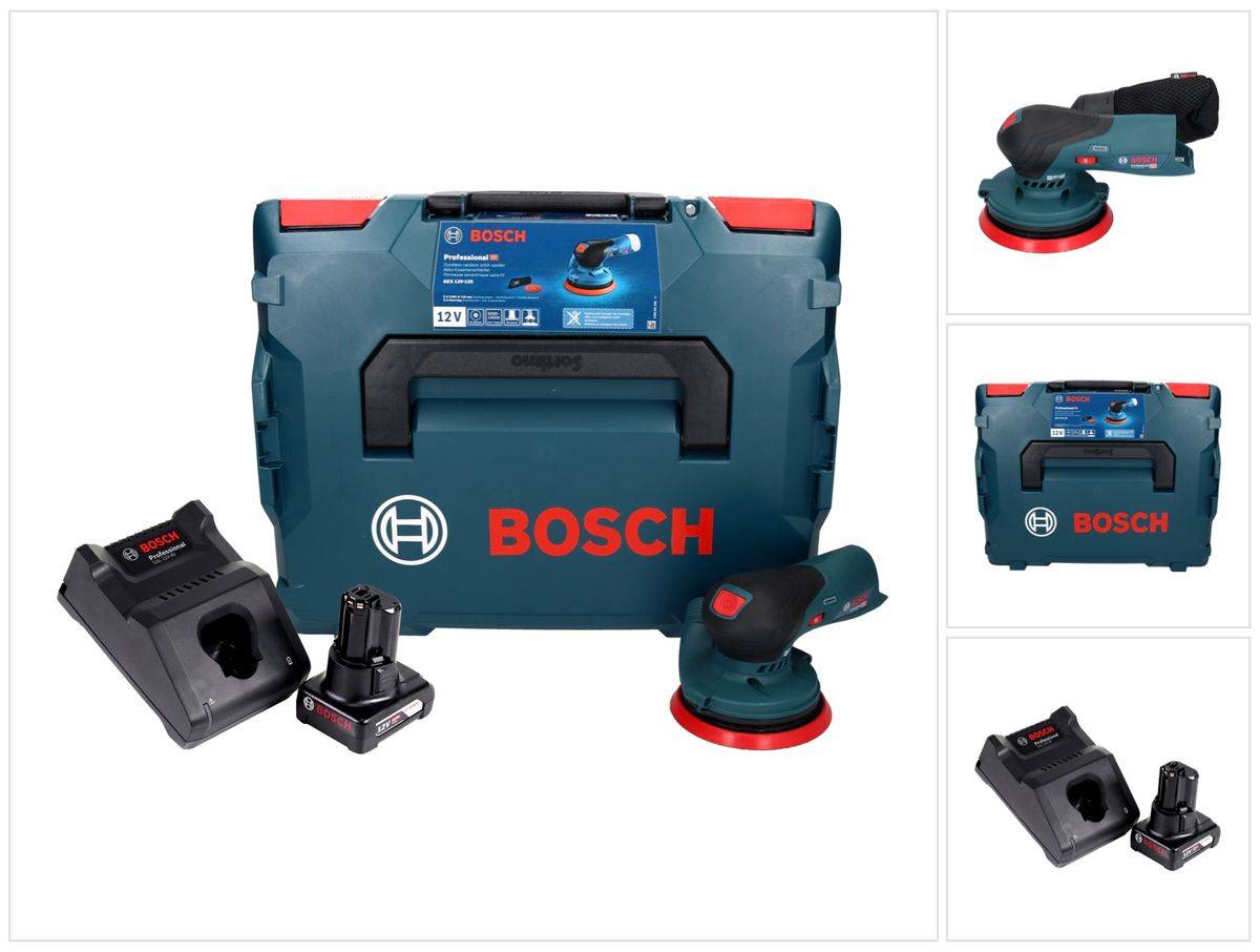 Bosch GEX 12V-125 Professional Akku Exzenterschleifer 12 V 125 mm Brushless + 1x Akku 6,0 Ah + Ladegerät + L-Boxx