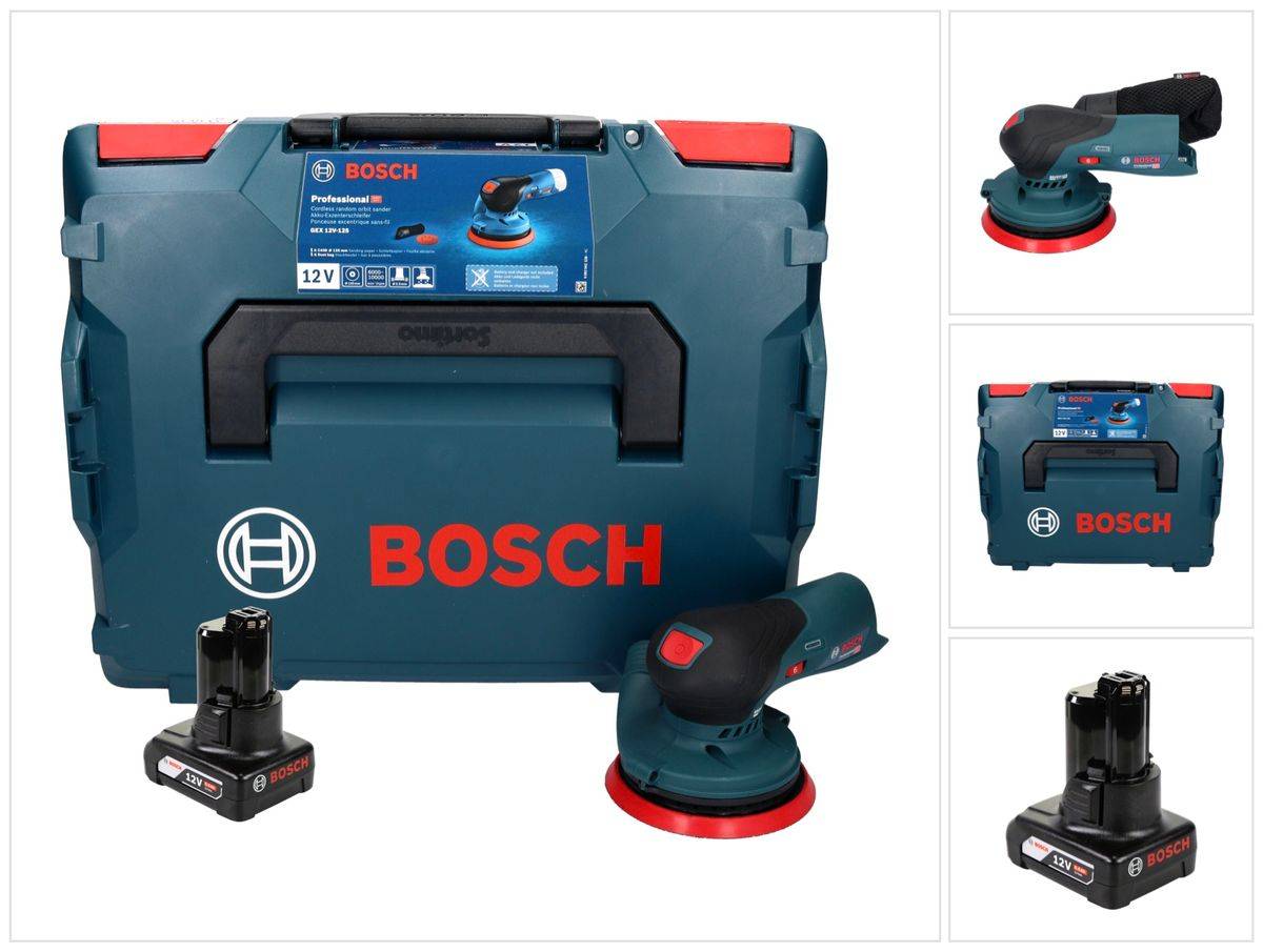 Bosch GEX 12V-125 Professional Akku Exzenterschleifer 12 V 125 mm Brushless + 1x Akku 6,0 Ah + L-Boxx - ohne Ladegerät