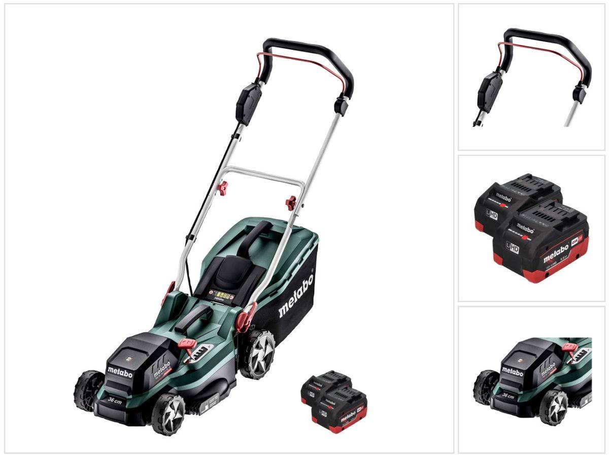Metabo RM 36-18 LTX BL 36 Akku Rasenmäher 36 V ( 2x 18 V ) LTX Brushless + 2x Akku 5,5 Ah - ohne Ladegerät