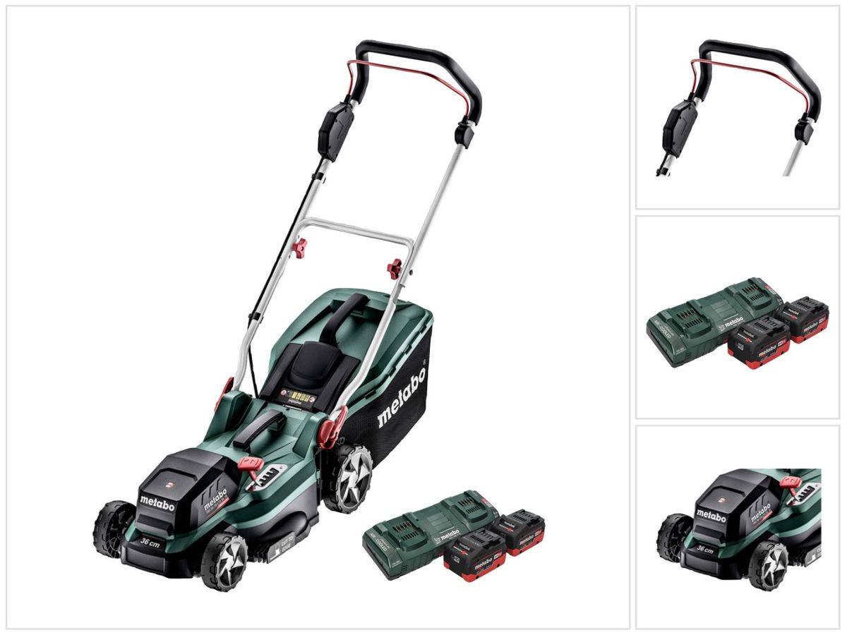 Metabo RM 36-18 LTX BL 36 Akku Rasenmäher 36 V ( 2x 18 V ) LTX Brushless + 2x Akku 5,5 Ah + Doppelladegerät