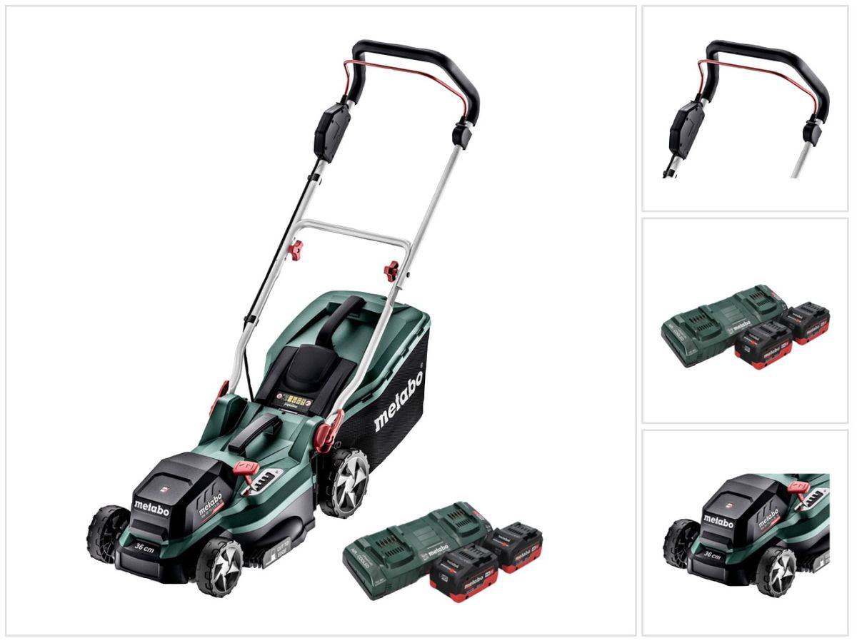 Metabo RM 36-18 LTX BL 36 Akku Rasenmäher 36 V ( 2x 18 V ) LTX Brushless + 2x Akku 8,0 Ah + Doppelladegerät