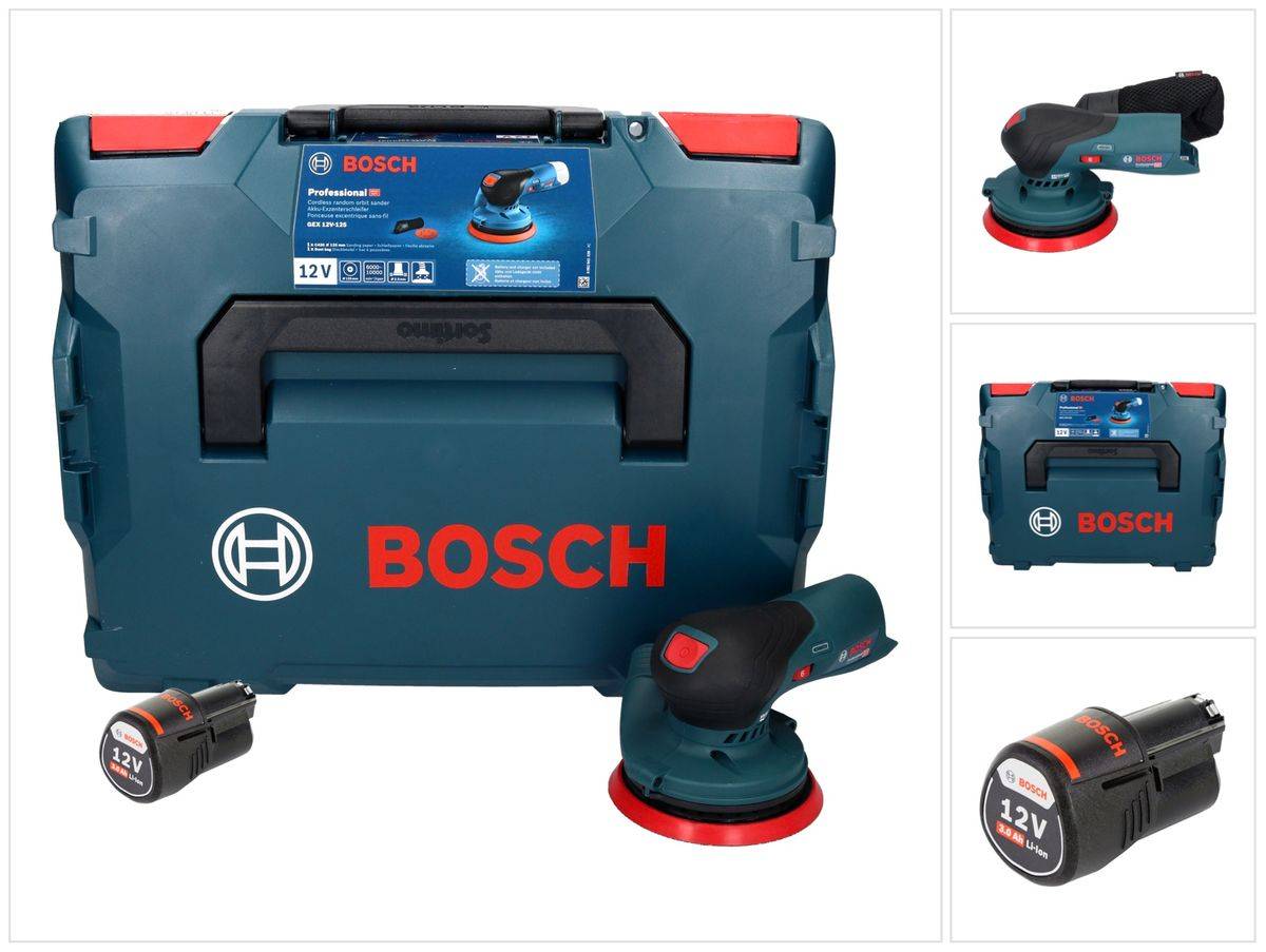 Bosch GEX 12V-125 Professional Akku Exzenterschleifer 12 V 125 mm Brushless + 1x Akku 3,0 Ah + L-Boxx - ohne Ladegerät