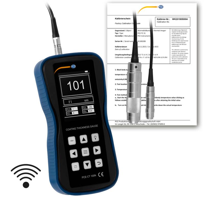 PCE Instruments Wifi Schichtdickenmessgerät PCE-CT 100N-ICA inkl. ISO-Kalibrierzertifikat | NFe + Fe | ±(1 % + 1 µm)