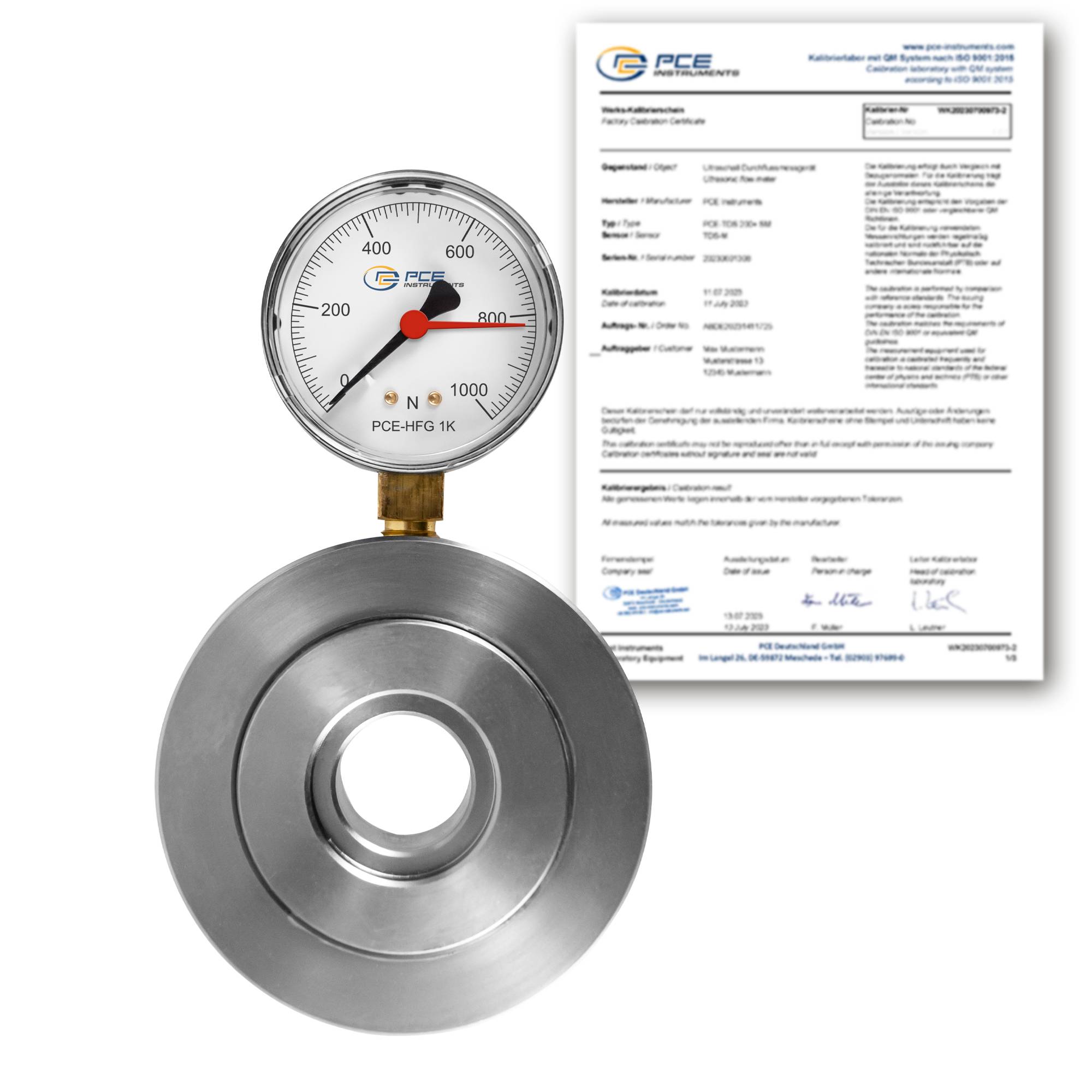 PCE Instruments PCE-HFG 1K-ICA Kraftmessdose inkl. ISO-Zertifikat |Ringkraftmessgerät / Druckstempelkraftmessgerät|27mm