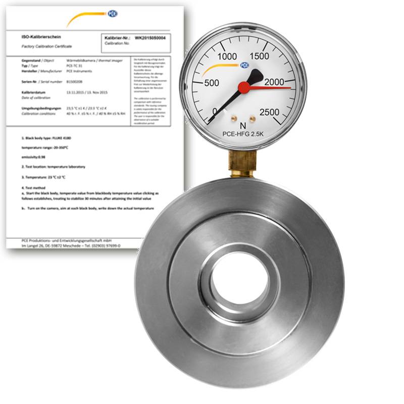PCE Instruments PCE-HFG 2.5K-ICA Kraftaufnehmer inkl. ISO-Zertifikat|kompakt für kl. Bauräume|Schleppzeiger|Stahl|27 mm