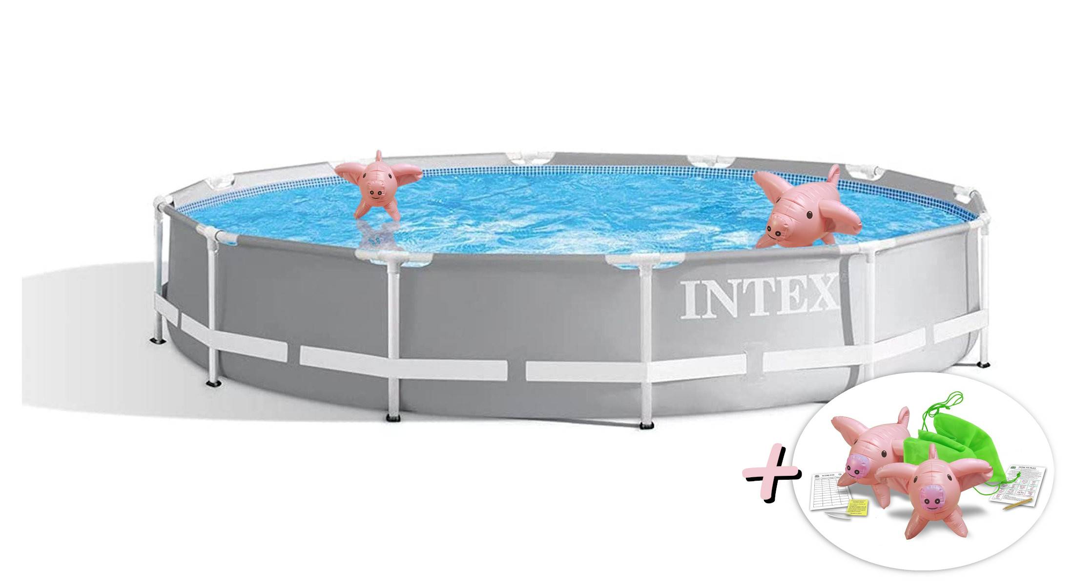 INTEX 26712GN - Prism Frame Pool inkl. GS-Filterpumpe (366x76cm) + aufblasbare Schwimmtiere