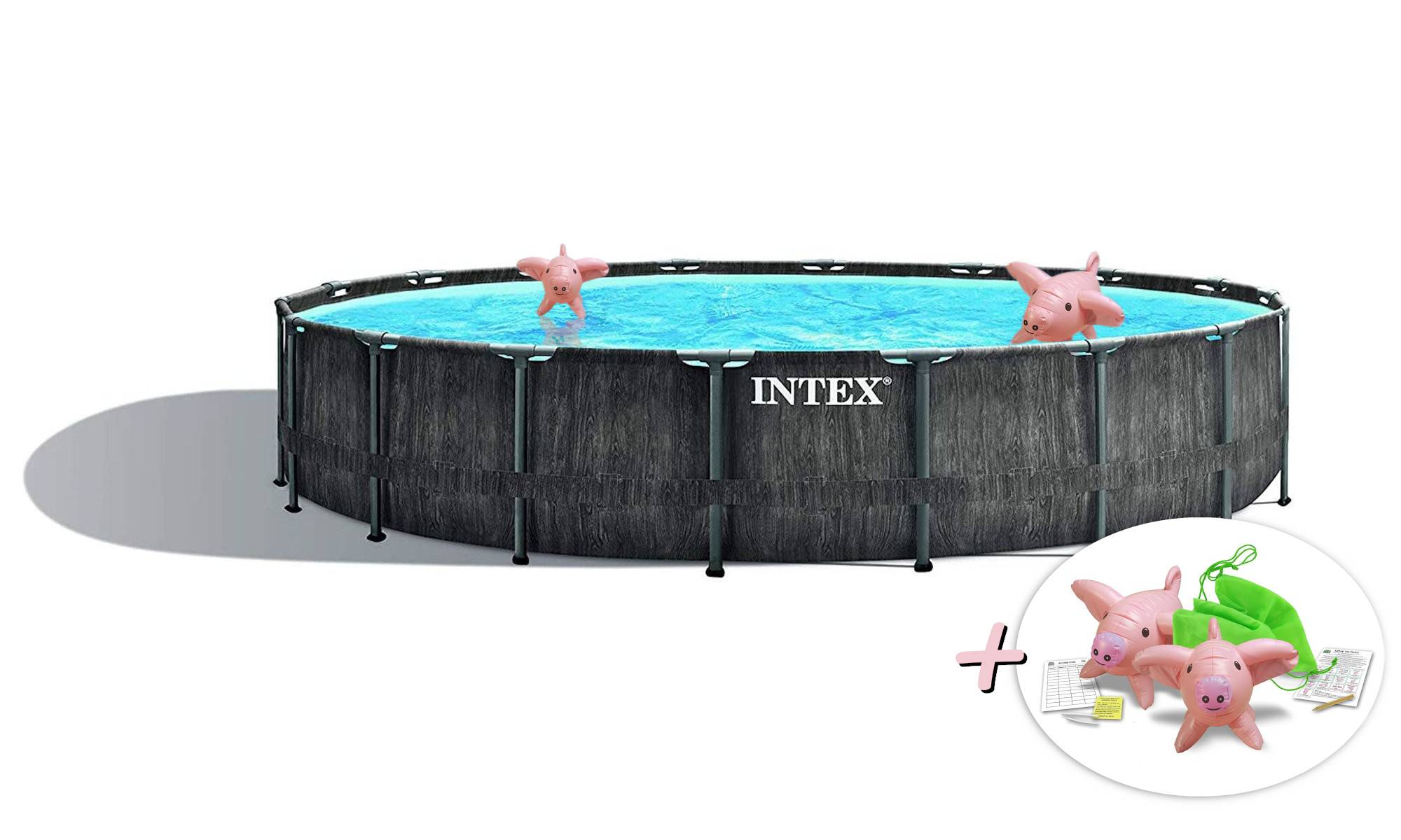 INTEX 26744GN - Greywood Prism Frame Pool (549x122cm) + aufblasbare Schwimmtiere