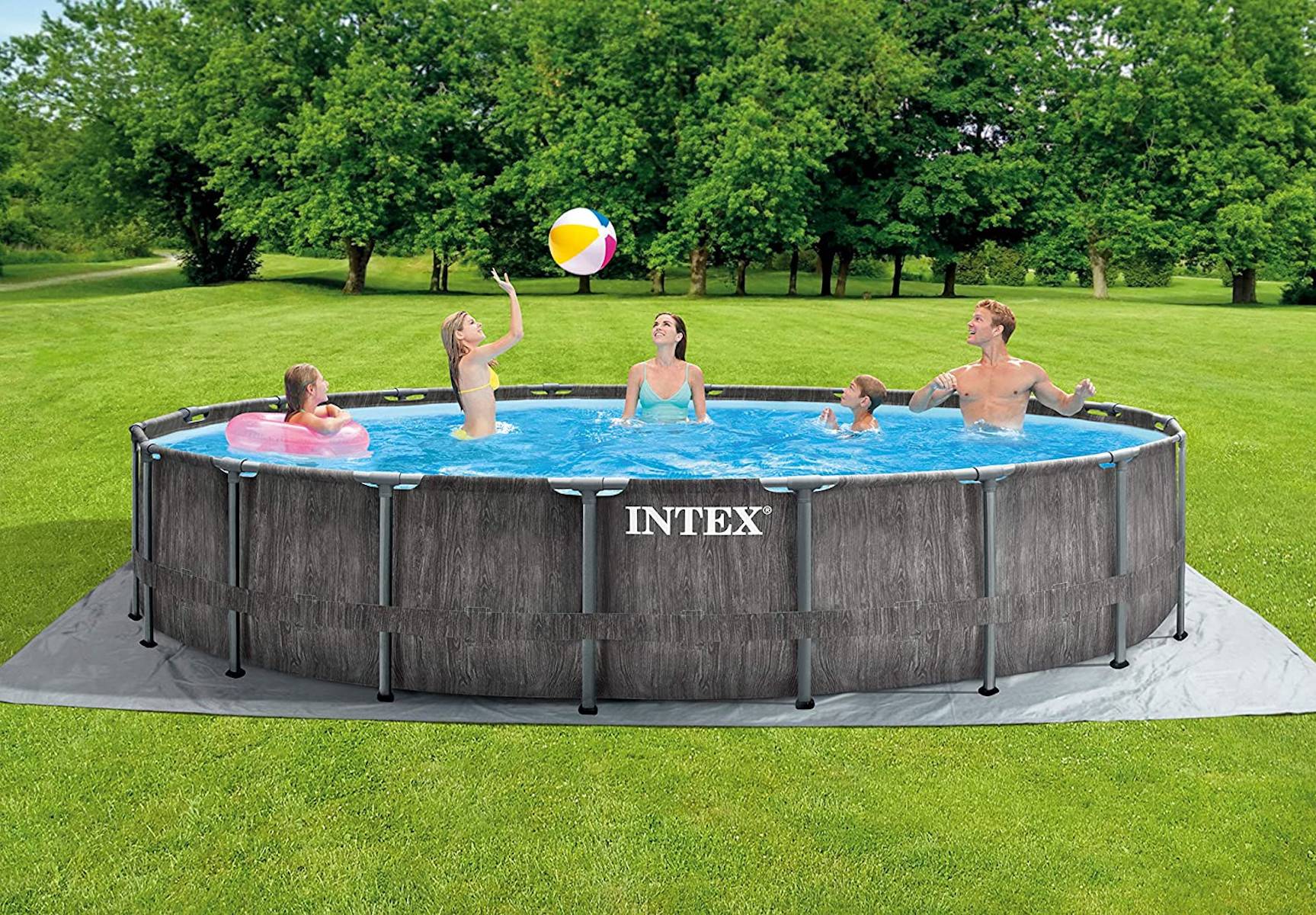 INTEX 26744GN - Greywood Prism Frame Pool (549x122cm) + aufblasbare Schwimmtiere