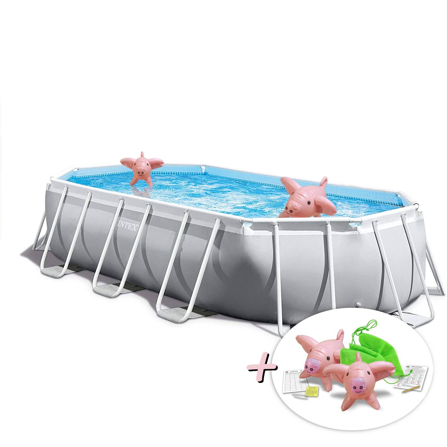 INTEX 26796GN - Prism Frame Oval Pool (503x274x122cm) + aufblasbare Schwimmtiere