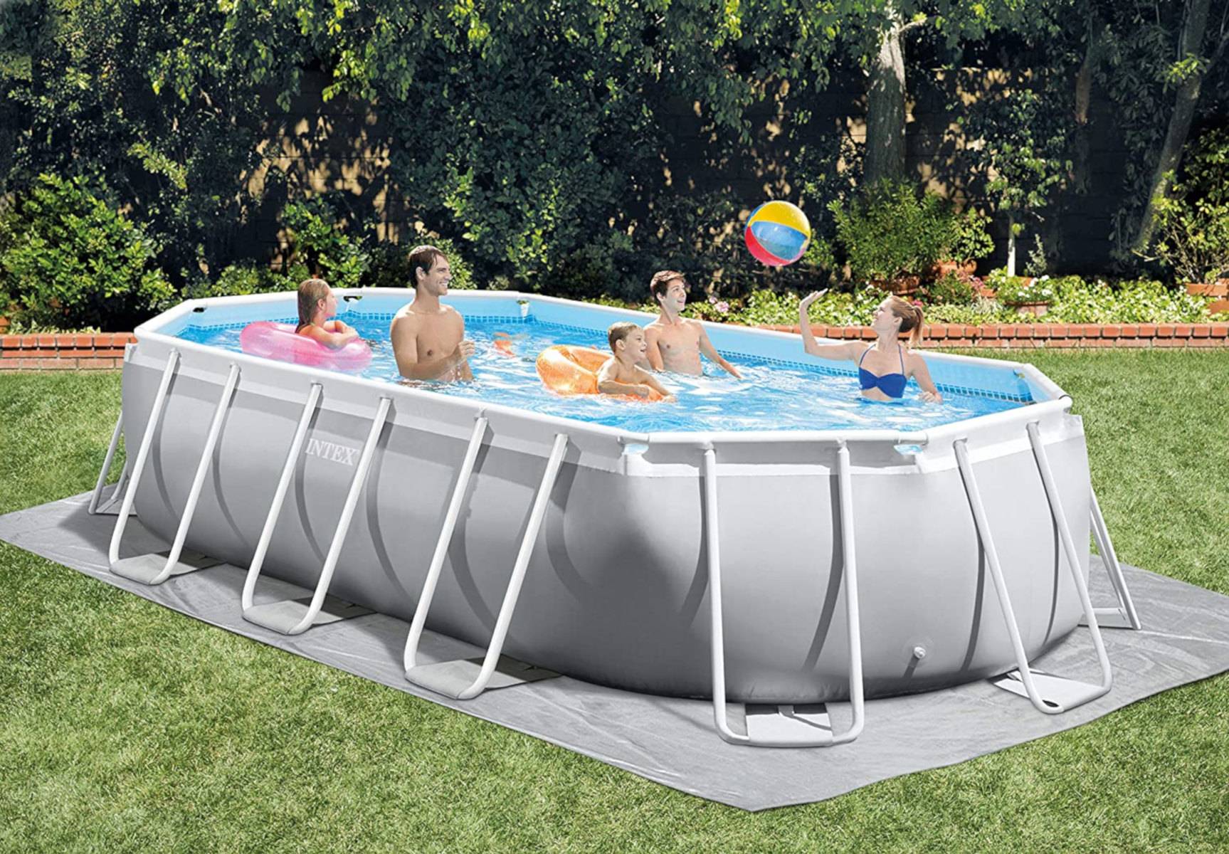 INTEX 26796GN - Prism Frame Oval Pool (503x274x122cm) + aufblasbare Schwimmtiere
