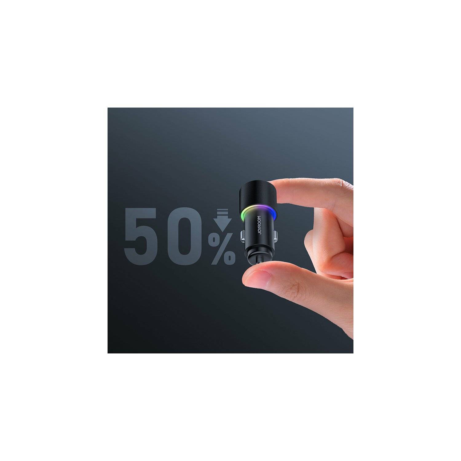 Joyroom 4.8A Autoladegerät 2 x USB mit Hintergrundbeleuchtung 24W + 3in1 Ladekabel Micro-USB Typ-C iPhone Kabel Schwarz