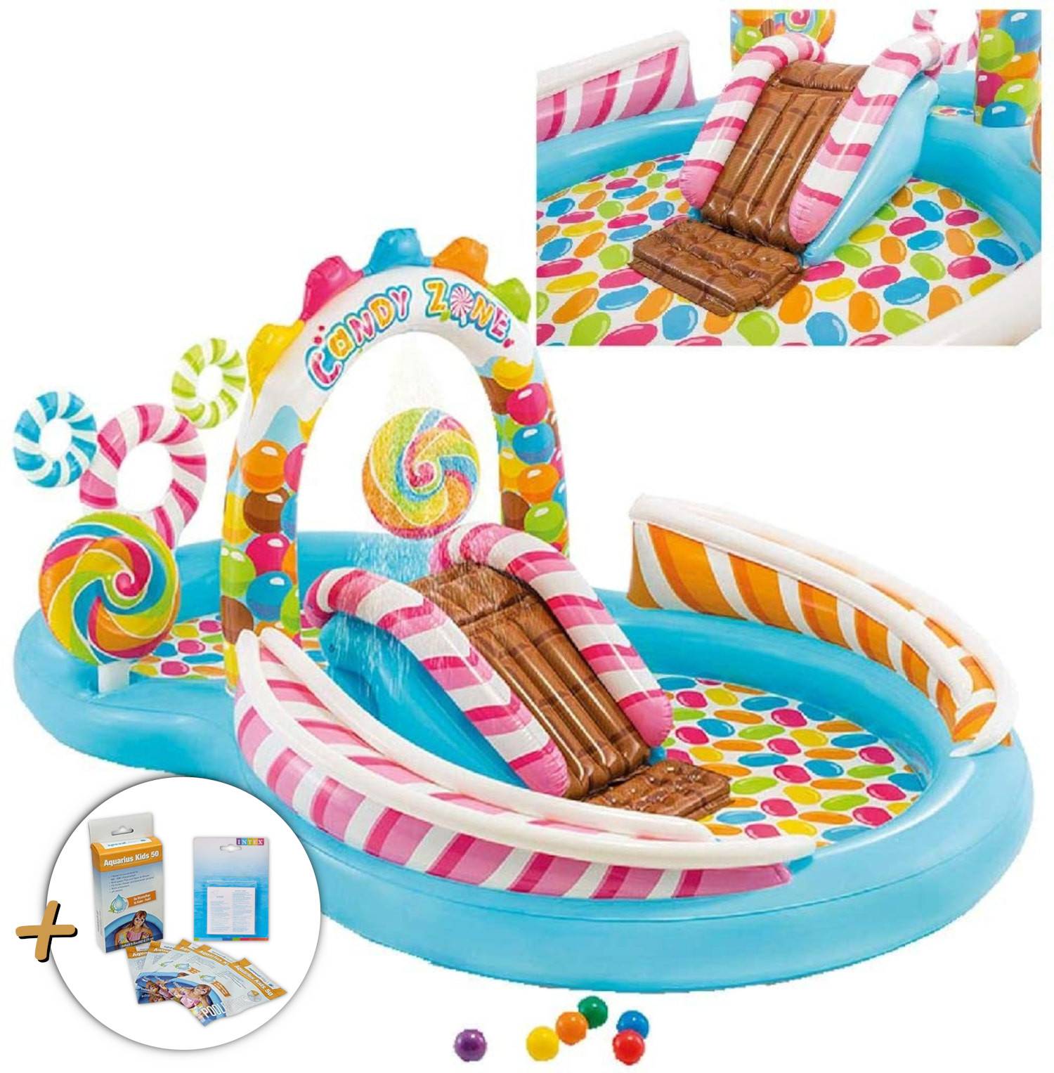 INTEX 57149NP - Planschbecken - Candy Zone (295x191x130cm) + Wasserpflege & Reparaturflicken
