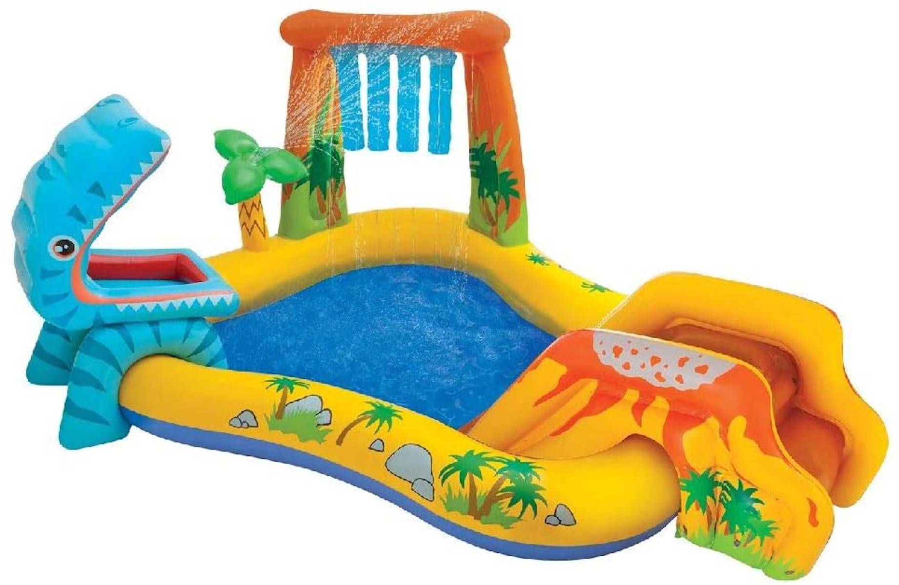 INTEX 57444NP - Planschbecken - Dinosaurier Playcenter mit Rutsche (249x191x109cm) + Wasserpflege & Reparaturflicken