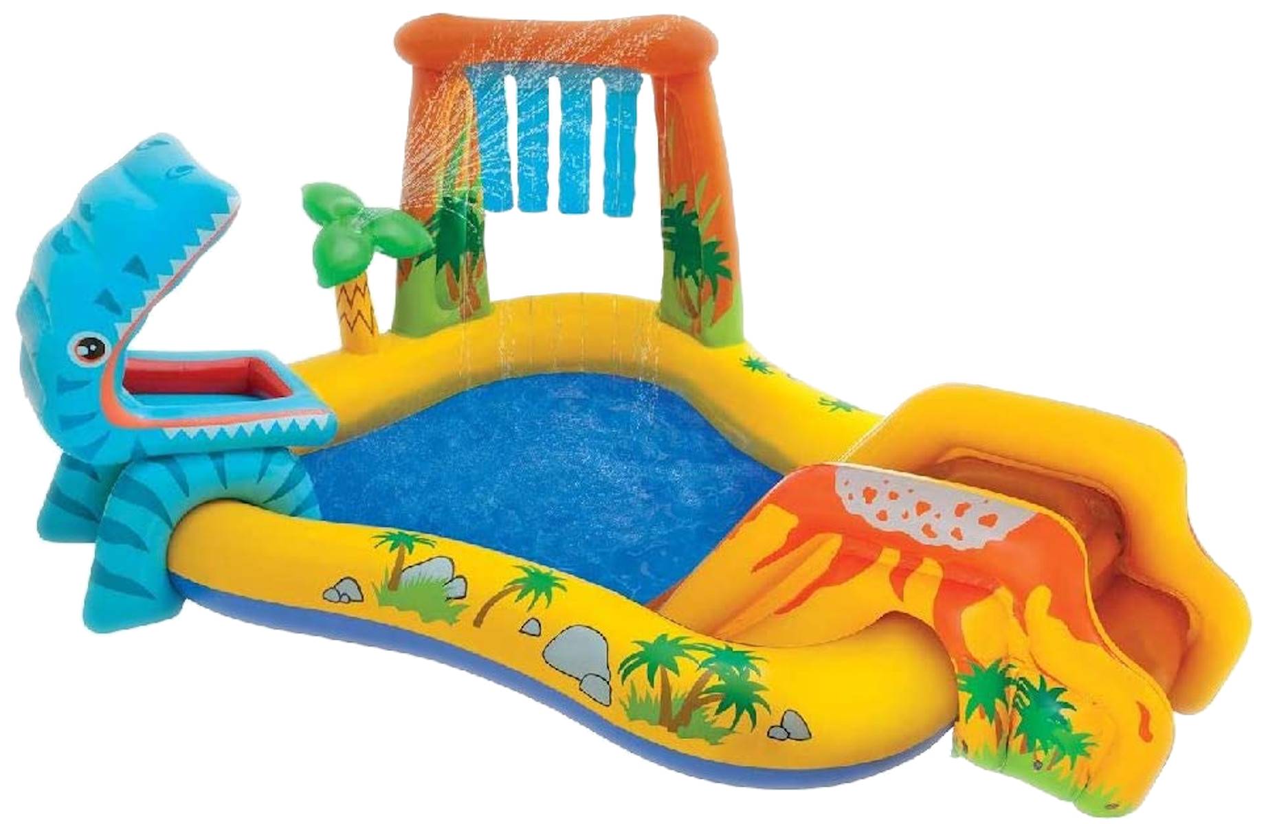 INTEX 57444NP - Planschbecken - Dinosaurier Playcenter mit Rutsche (249x191x109cm) + Wasserpflege & Reparaturflicken