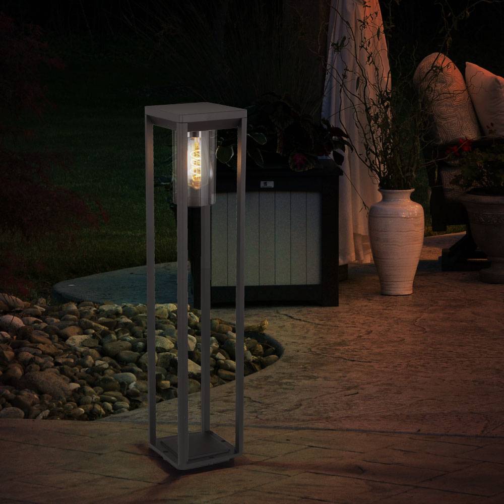 Stehleuchte Außen Standlampe Garten Aluminium Aussen Sockelleuchte Wegleuchte schwarz, matt klar, 1x E27, LxBxH 15x15x80 cm
