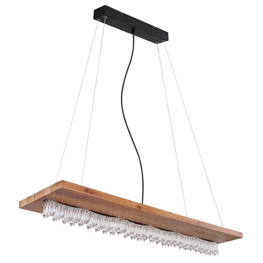Hängelampe Holz Esszimmerleuchte Kristalldekor LED Pendelleuchte Holz, Höhe anpassbar, Metall schwarz opal klar, 1x LED 30W 2023Lm 3000K, HxLxB 145x