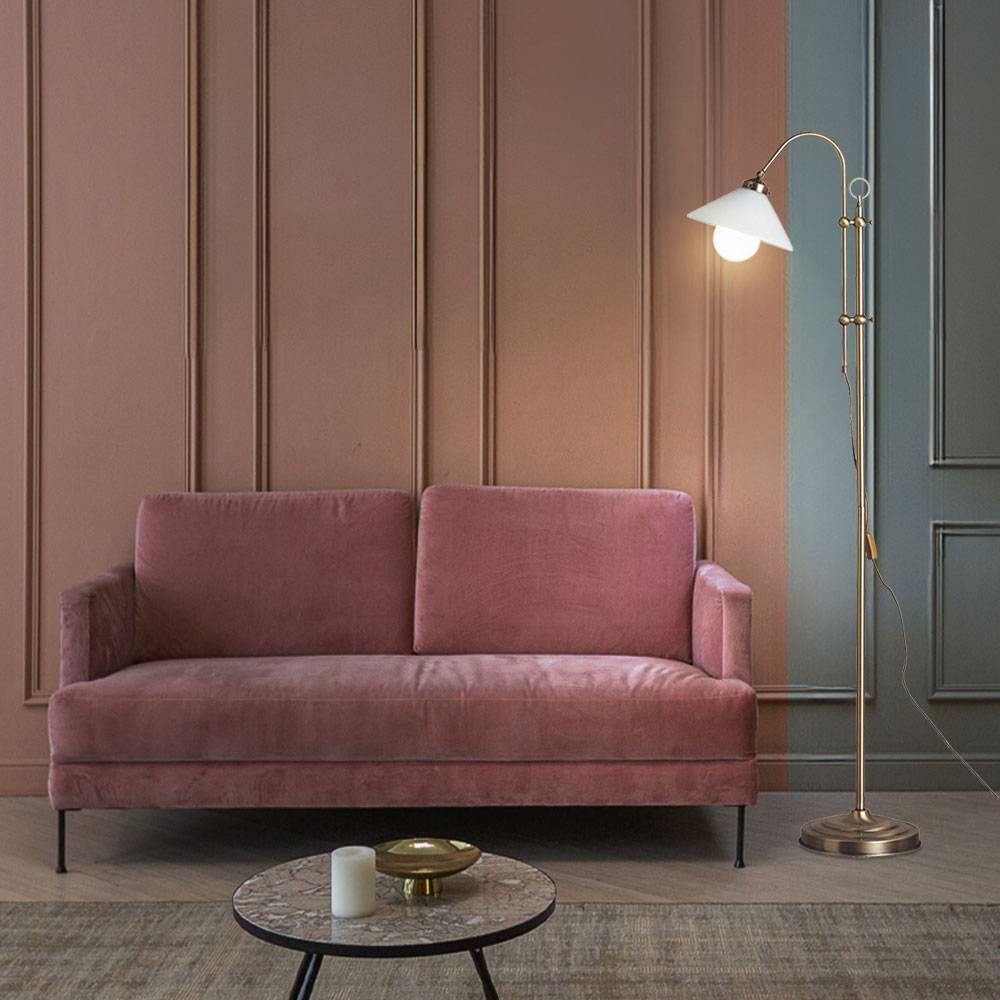 Standleuchte Stehlampe Wohnzimmer höhenverstellbar Lampe stehend, Bogenlampe Metall, altmessing, Kabelschalter, E27, H 145-170 cm