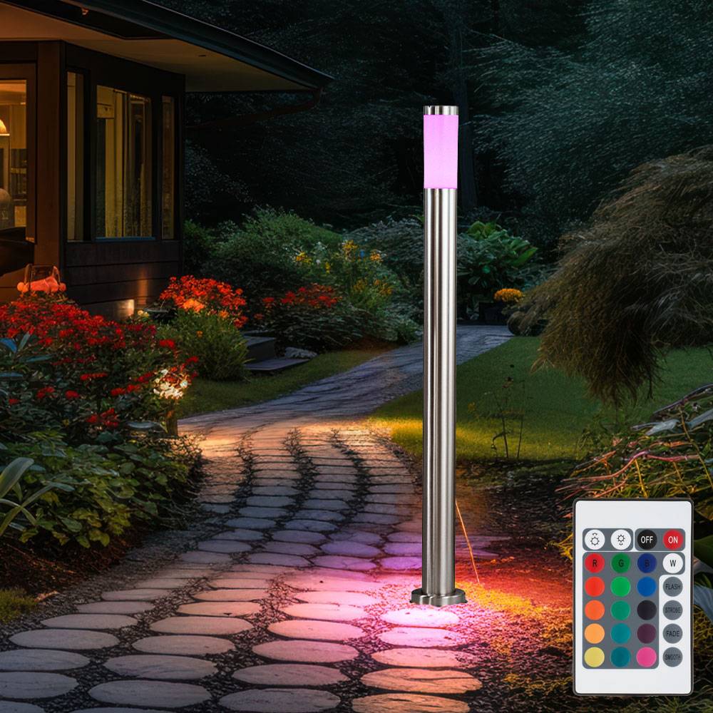 Außenstandleuchte Edelstahl Außen Stehlampe mit Farbwechsler RGB LED Garten Wegeleuchte Außenstehlampe, LED warmweiß dimmbar, 12,7x110cm, Garten
