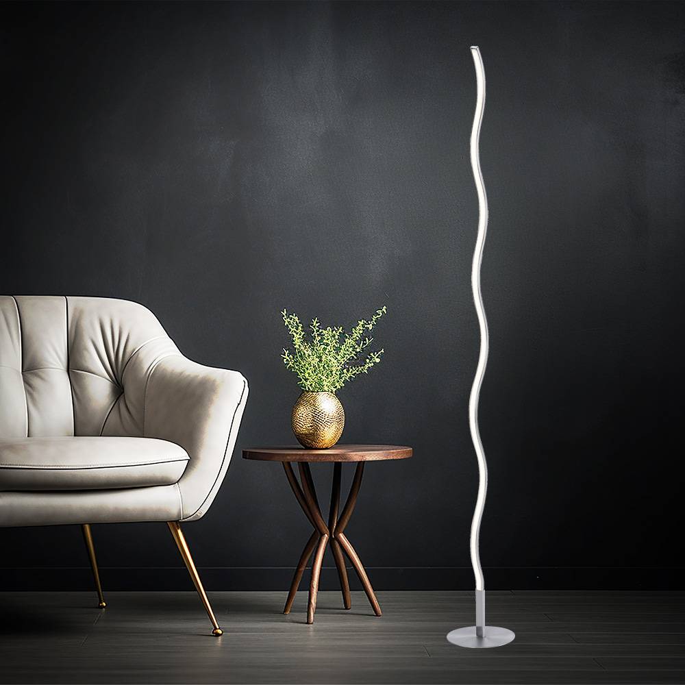 Stehlampe LED Stehleuchte Wohnzimmerlampe Designleuchte Schlafzimmerlampe, Wellen Design, Stahl silber, 10W 750lm warmweiß, DxH 14x120 cm