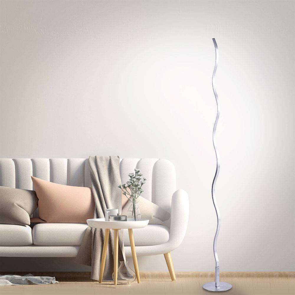 Stehlampe LED Stehleuchte Wohnzimmerlampe Designleuchte Schlafzimmerlampe, Wellen Design, Stahl silber, 10W 750lm warmweiß, DxH 14x120 cm
