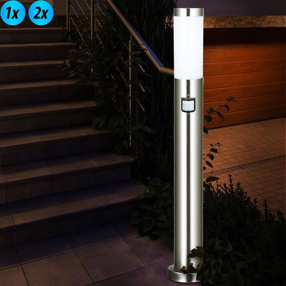 1-2x RGB LED Außen Steh Leuchte Bewegungs Melder Garten Weg Fernbedienung Edelstahl Lampe dimmbar