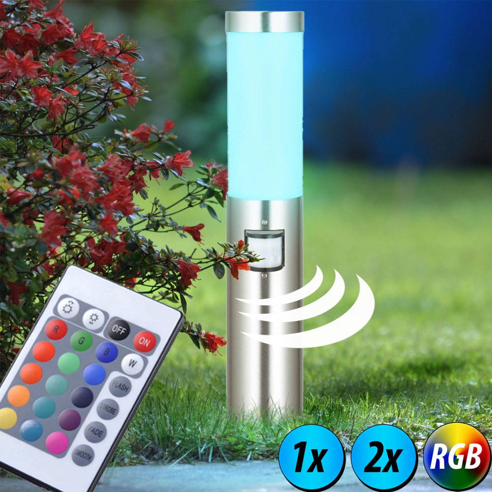 1-2x RGB LED Außen Lampen Bewegungsmelder Edelstahl Steh Leuchten Fernbedienung dimmbar Garten