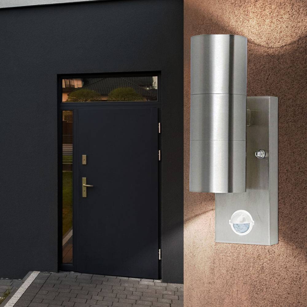Edelstahl Wand Strahler UP Down Außen Leuchte Bewegungsmelder Garten Lampe im Set inkl. LED Leuchtmittel
