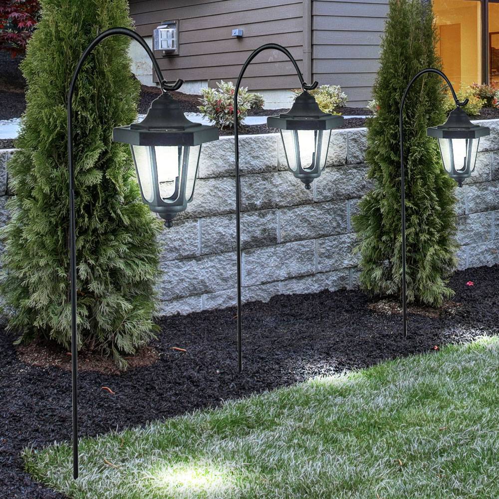 Design 3er Set LED Solar Steck Laternen Hof Terrassen Leuchten IP44 Außen Lampen