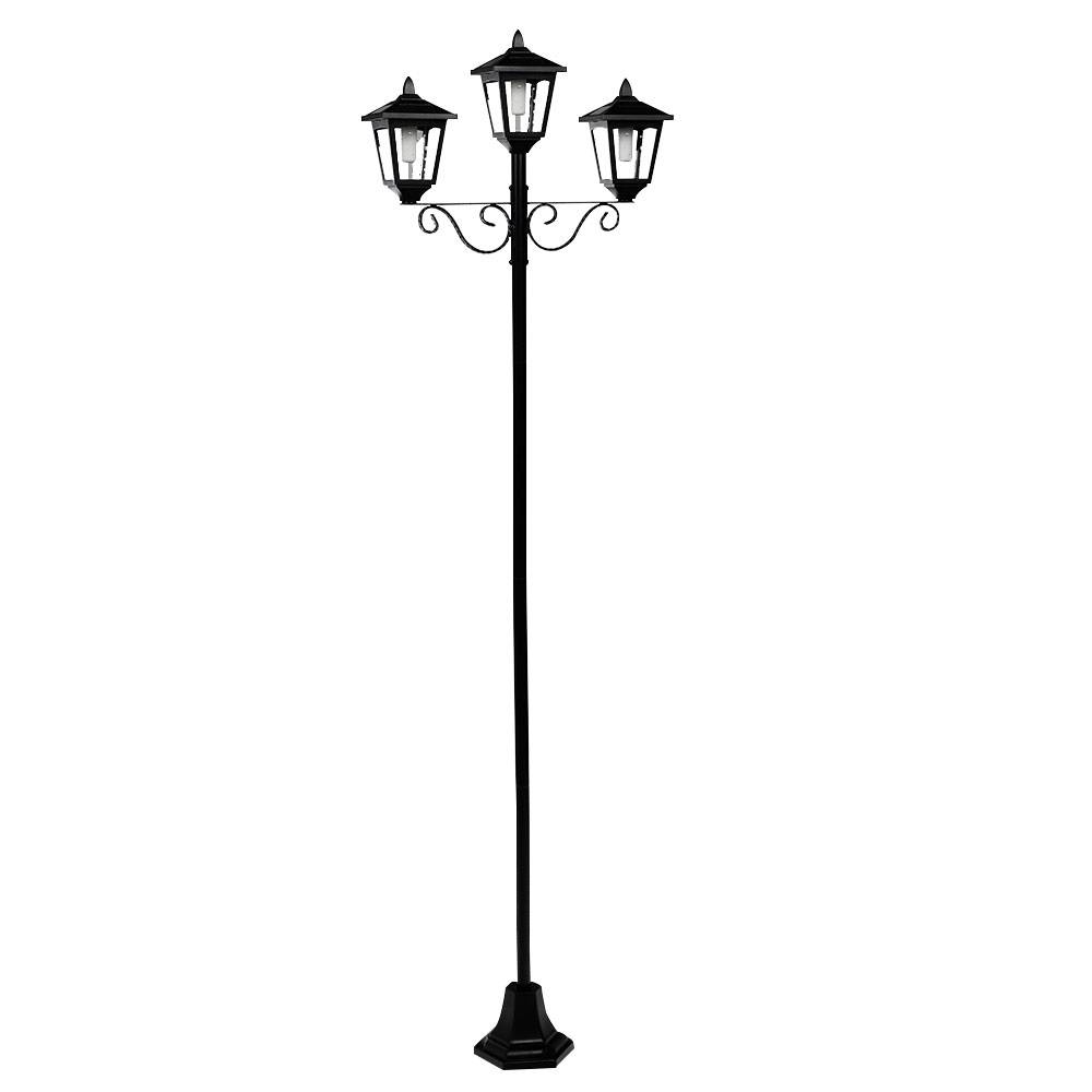 Gartenlaterne groß für draußen Kandelaber 3 flammig Außen Solar Außenlaterne stehend Outdoor, schwarz Eisen Alu, LED warmweiß, H 194 cm