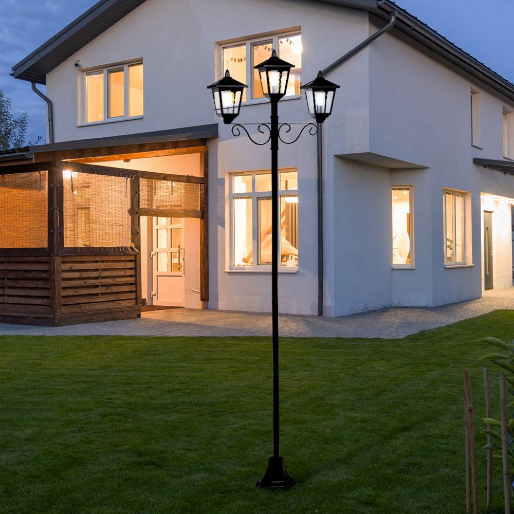 Gartenlaterne groß für draußen Kandelaber 3 flammig Außen Solar Außenlaterne stehend Outdoor, schwarz Eisen Alu, LED warmweiß, H 194 cm