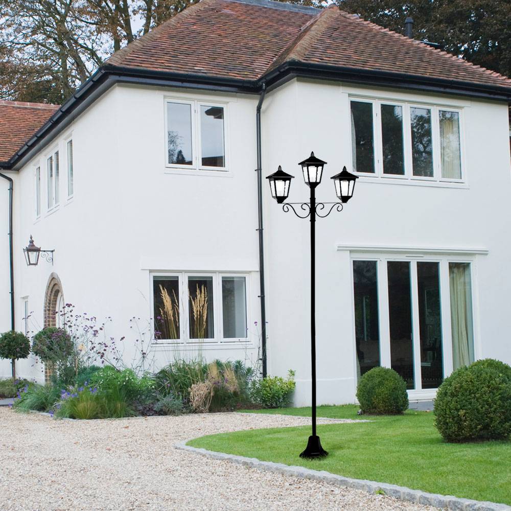Gartenlaterne groß für draußen Kandelaber 3 flammig Außen Solar Außenlaterne stehend Outdoor, schwarz Eisen Alu, LED warmweiß, H 194 cm