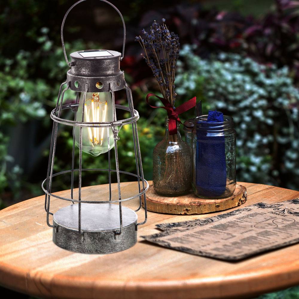 Laterne Silber Solarlampen für Außen Outdoor Laterne Wetterfest, Akku, Maritim Metall altsilber, 1x LED 0,06W 3000K, DxH 16x27 cm