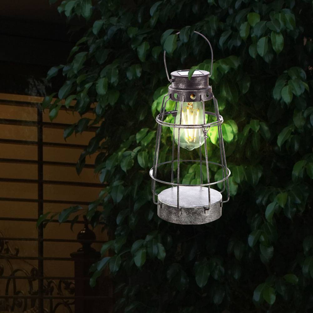 Laterne Silber Solarlampen für Außen Outdoor Laterne Wetterfest, Akku, Maritim Metall altsilber, 1x LED 0,06W 3000K, DxH 16x27 cm