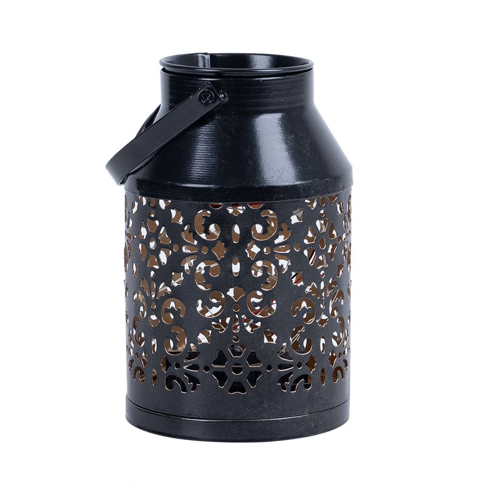 Solarlampen für Außen Balkon Deko Muster Gartendeko Metall Solarlaterne hängend Pflanzgefäß, schwarz, LED, DxH 10x16 cm