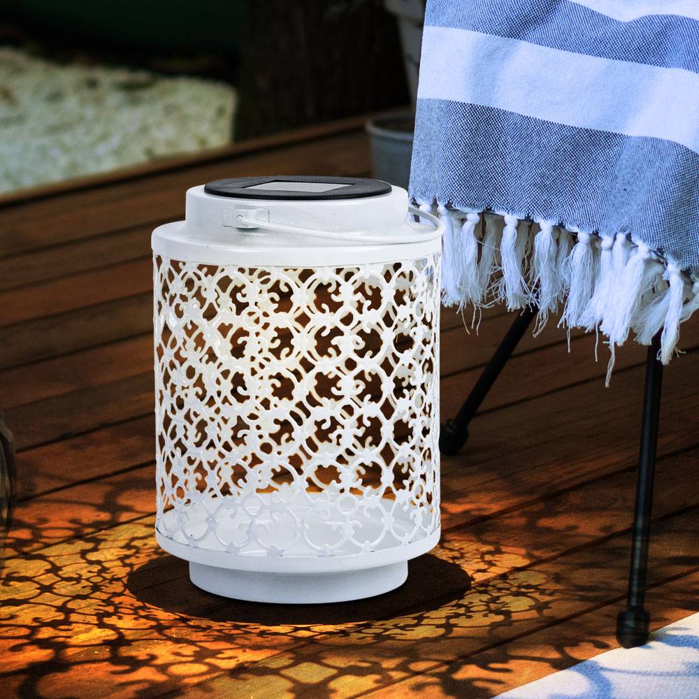Solarlampen für Außen Gartendeko Laterne orientalische Lampe Solar Laternen für draußen Metall weiß, orientalisch, LED, DxH 13x18 cm