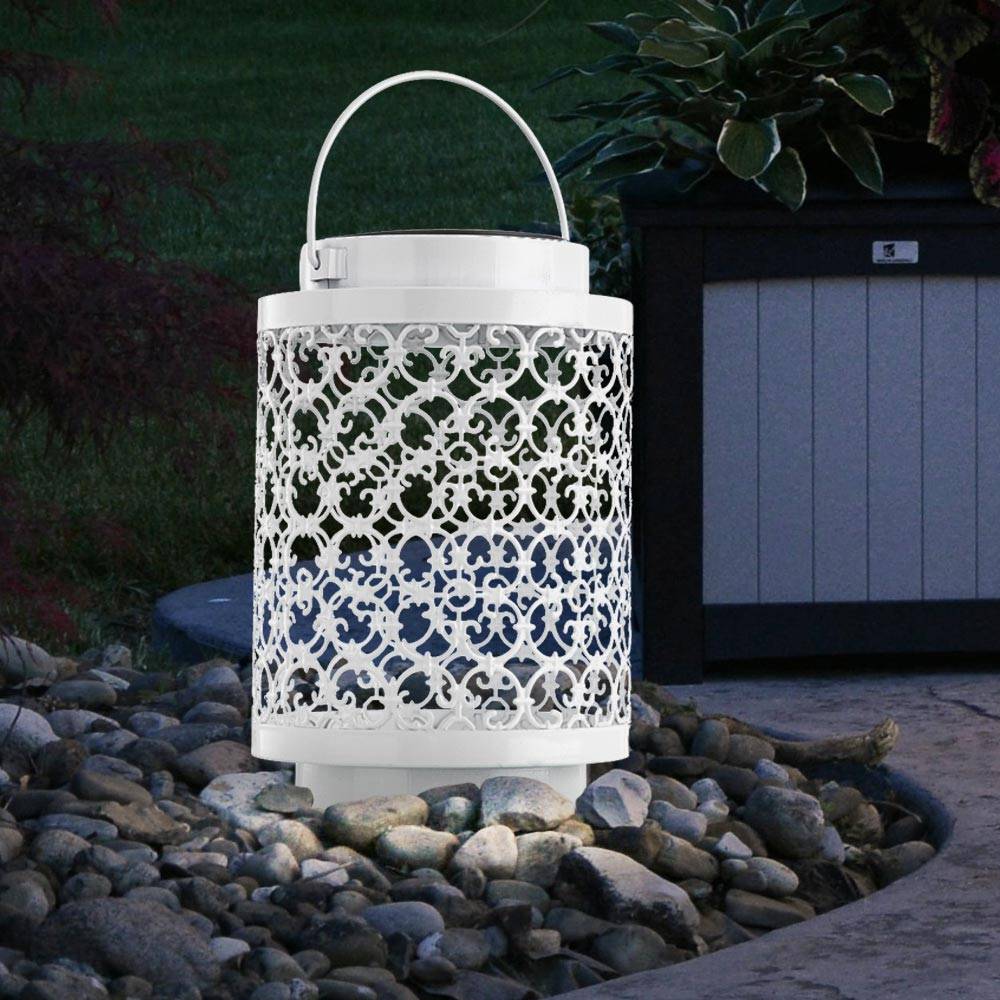 Solarlampen für Außen Gartendeko Laterne orientalische Lampe Solar Laternen für draußen Metall weiß, orientalisch, LED, DxH 13x18 cm