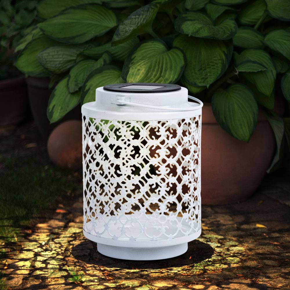 Solarlampen für Außen Gartendeko Laterne orientalische Lampe Solar Laternen für draußen Metall weiß, orientalisch, LED, DxH 13x18 cm