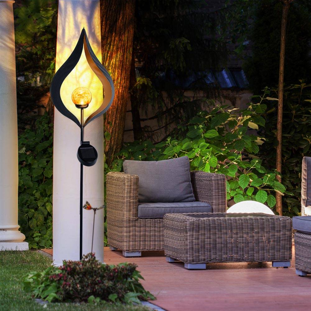 Solarleuchte Flamme Garten Solarstab für Außen Solar Garten Deko für Außen mit Erdspieß und Flammeneffekt, Metall Glas, 1x LED, H 93 cm, 3er Set