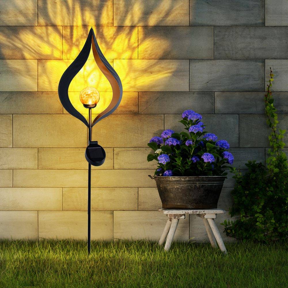 Solarleuchte Flamme Garten Solarstab für Außen Solar Garten Deko für Außen mit Erdspieß und Flammeneffekt, Metall Glas, 1x LED, H 93 cm, 3er Set