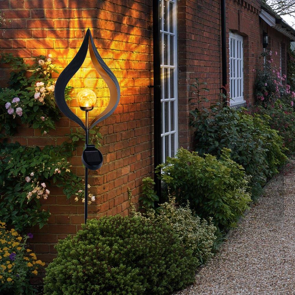 Solarleuchte Flamme Garten Solarstab für Außen Solar Garten Deko für Außen mit Erdspieß und Flammeneffekt, Metall Glas, 1x LED, H 93 cm, 3er Set