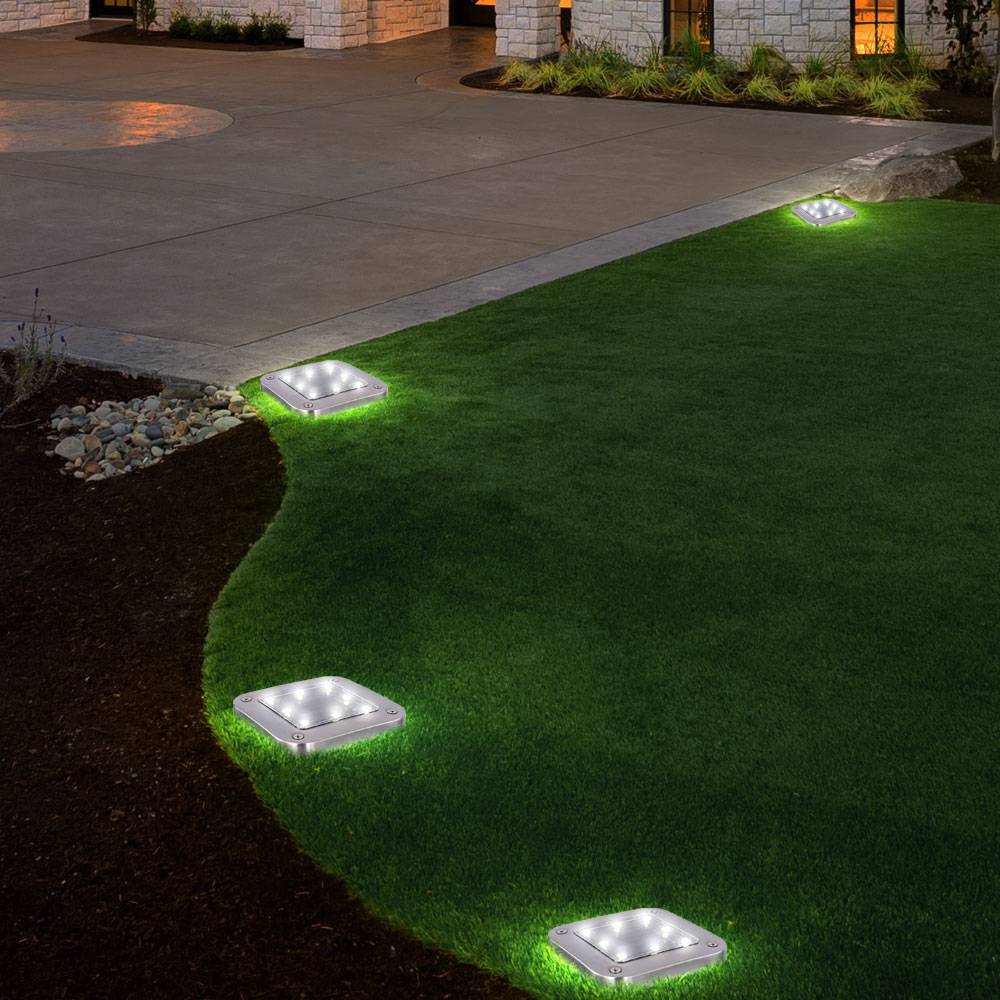 Solarlampe Bodenleuchte Solarlampen für Außen Wegeleuchte Gartenleuchten Solar mit Erdspieß, Kunststoff Edelstahl, LED kaltweiß, LxBxH 10x10x13 cm