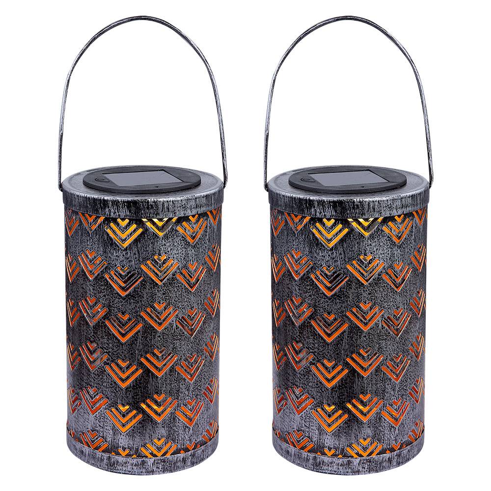 Solarleuchte Laterne Solarlaterne silber antik Außenleuchte Laterne Lichteffekt, Dekorstanzungen, Metall, 1x LED 0,06W warmweiß, DxH 11x19 cm, 2er